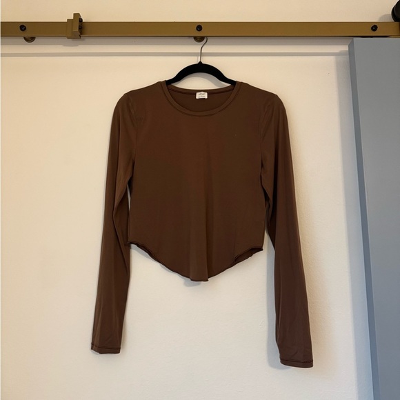 Aritzia Wilfred Chocolate Long Sleeve Crop Top - Picture 1 of 7